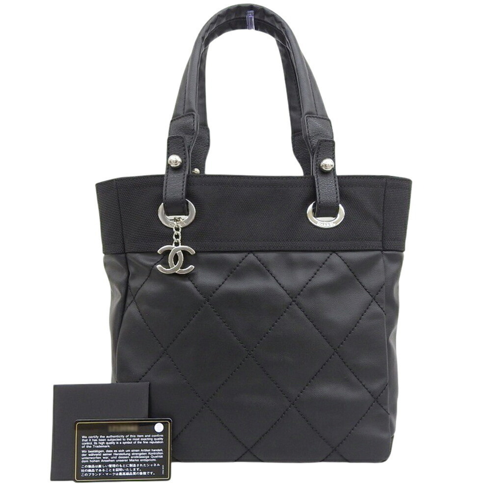 CHANEL Black Coated Canvas Tote Bag